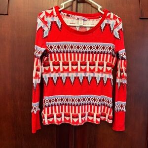 Victoria's Secret Red and White Heart Patterned Thermal Top Size XS